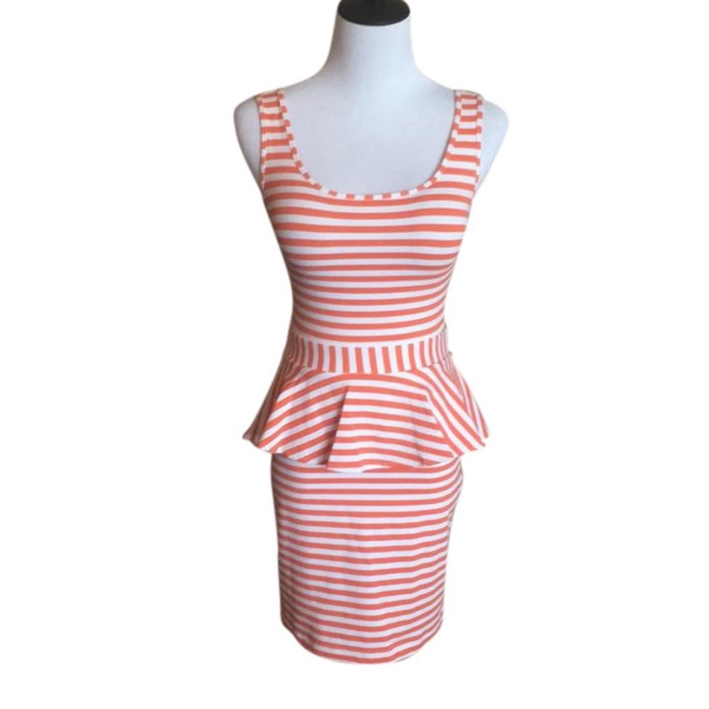 NEW BEBE Striped Peplum Mini Dress